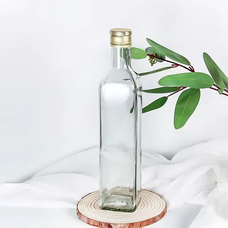 بطری شیشه ای ۵۰۰ میلی لیتر شفاف مربعی روغن