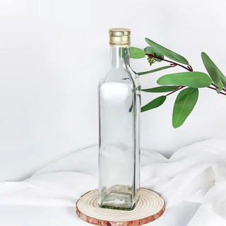 بطری شیشه ای ۵۰۰ میلی لیتر شفاف مربعی روغن